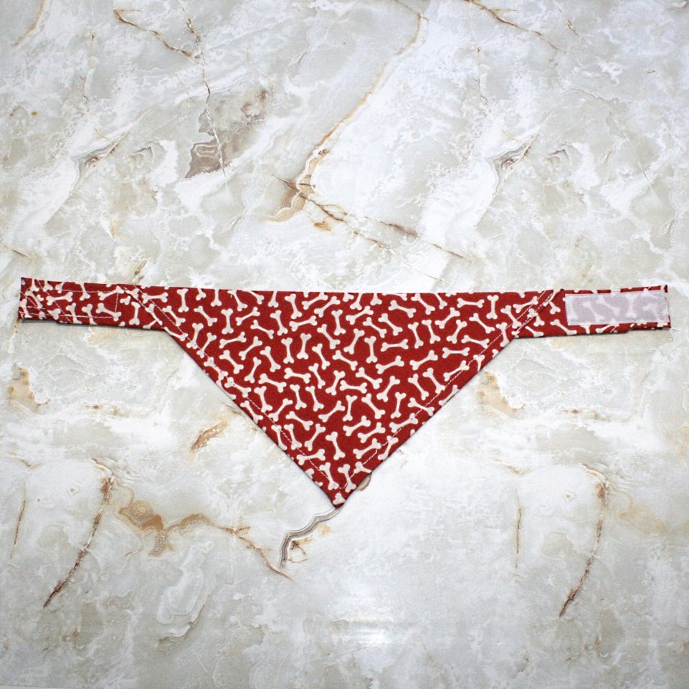 HAND CRAFTED Dog Bandana Bone Print Red with White Various Sizes - Picture 2 of 10
